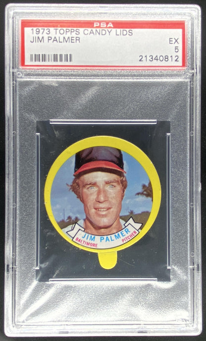 1973 Topps Candy Lids Jim Palmer graded PSA 5 trading card