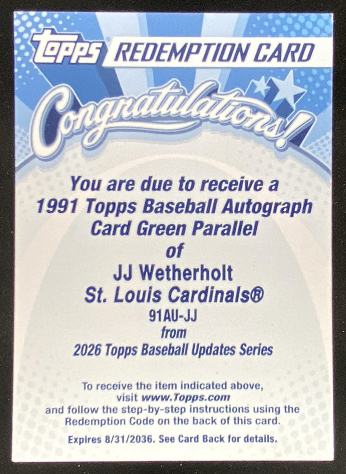 2026 Topps Update JJ Wetherholt #91AU-JJ trading card