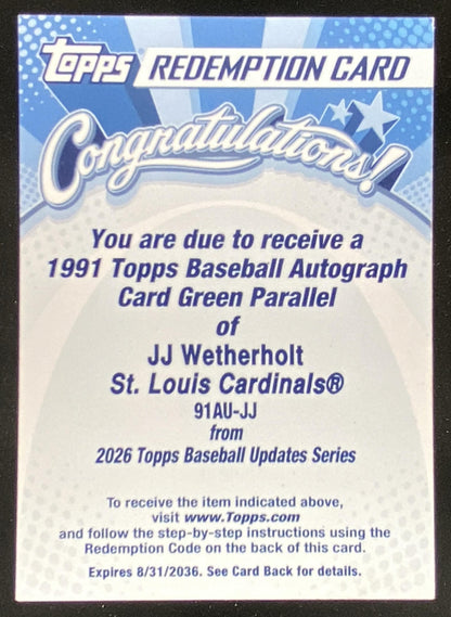 2026 Topps Update JJ Wetherholt #91AU-JJ trading card