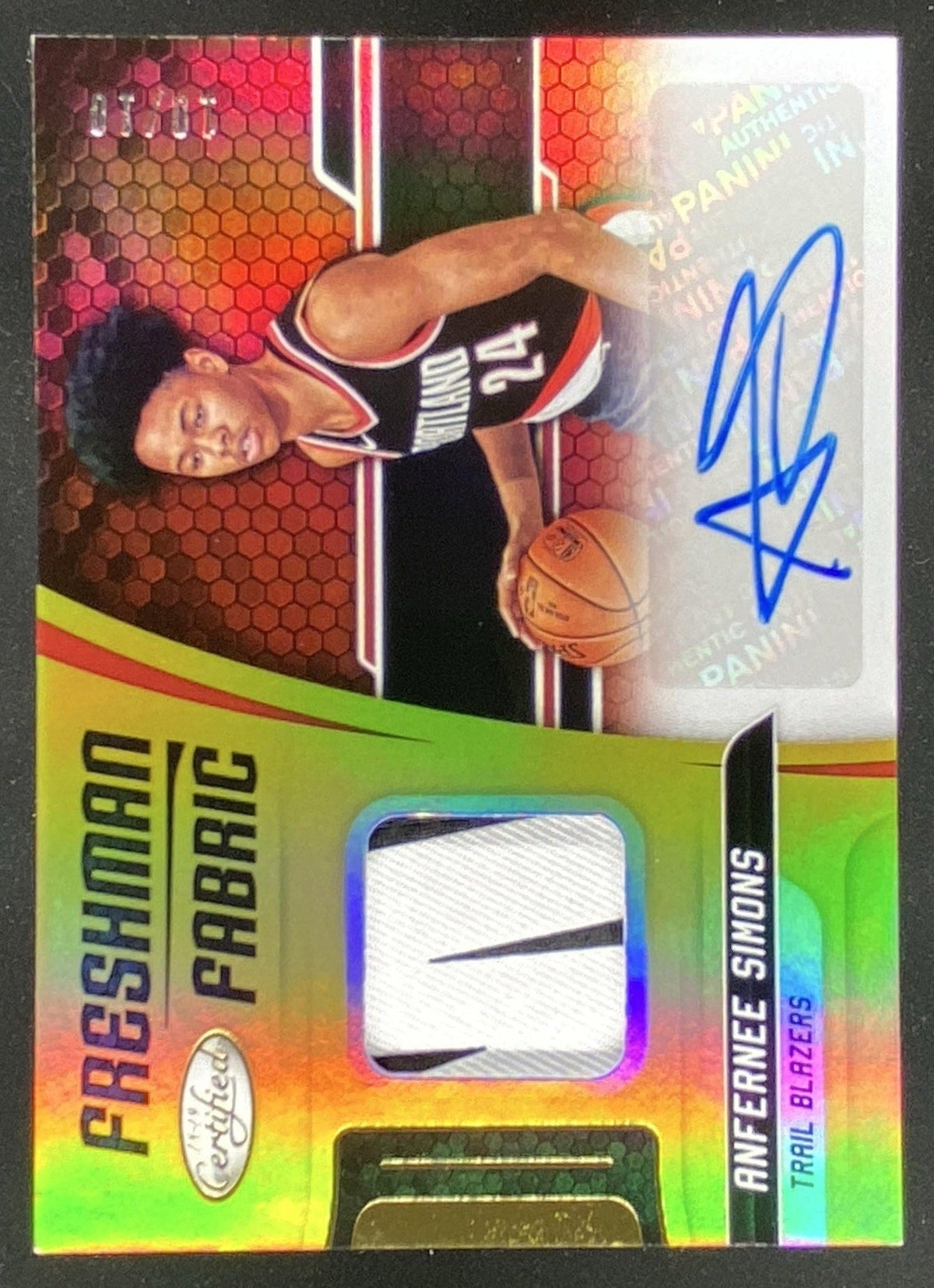 2018 Panini Certified Anfernee Simons trading card