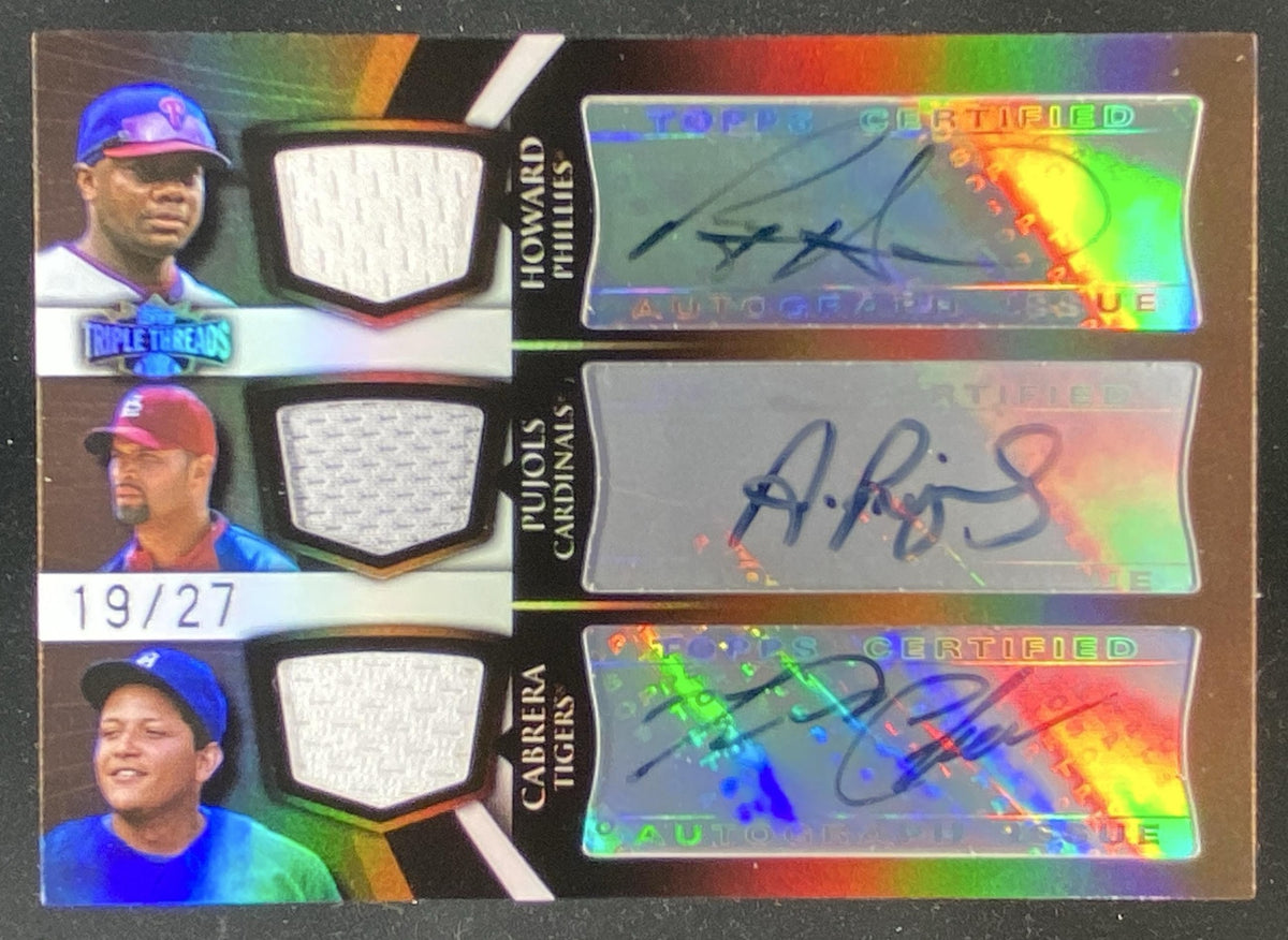 2009 Topps Triple Threads Ryan Howard / Albert Pujols / Miguel Cabrera trading card