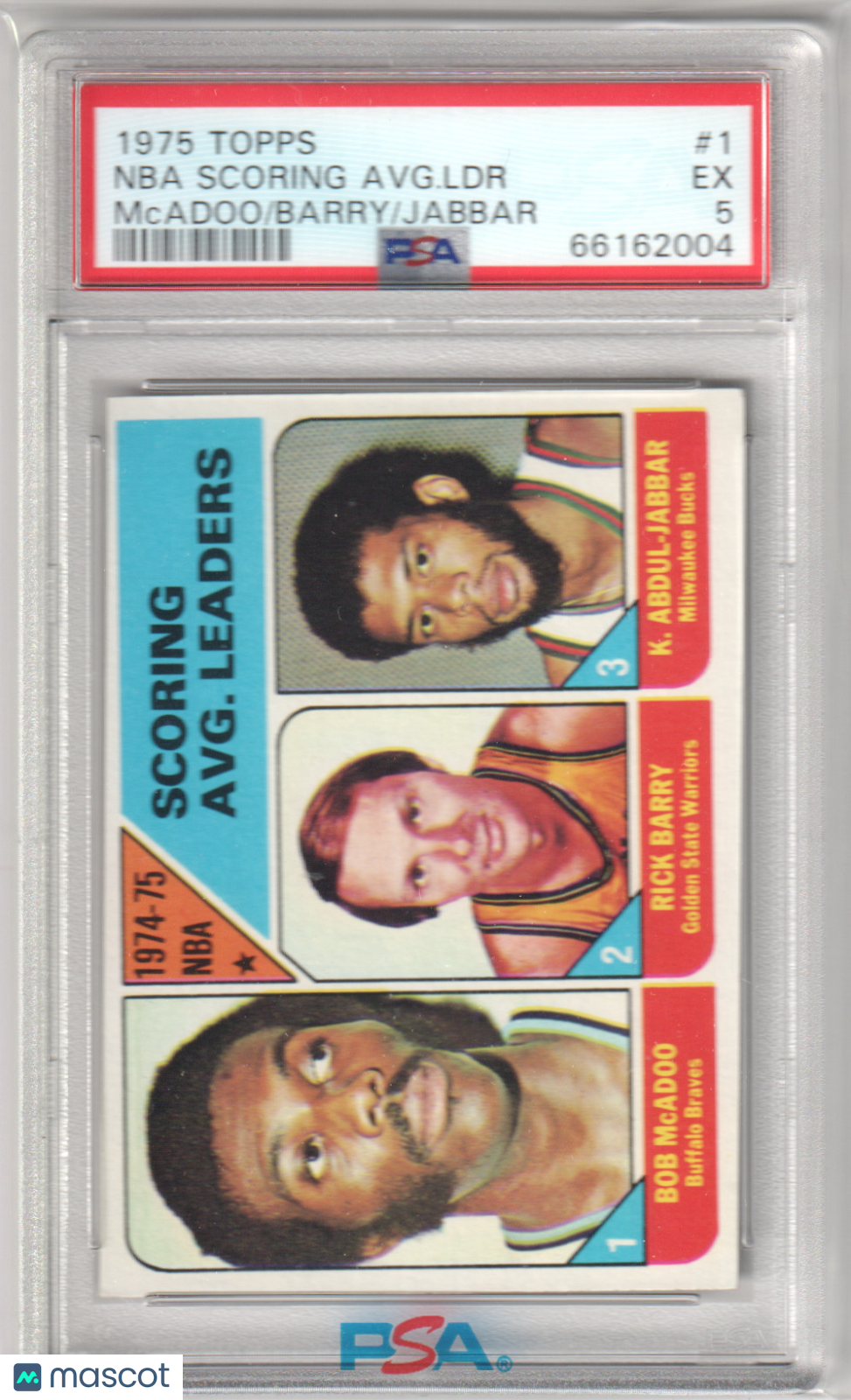 NBA Scoring Avg. LDR 1975 Topps #1 McAdoo Barry Jabbar PSA 5 EX