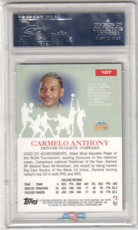 CARMELO ANTHONY 2003 Topps Pristine RC Rookie #107 PSA 10 GEM MINT