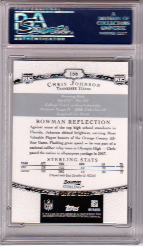 CHRIS JOHNSON 2008 Bowman Sterling #156 Gold Rookie RC Autograph PSA 7 #/400