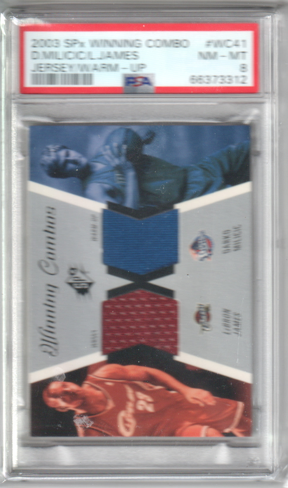 LEBRON JAMES Milicic 2003 SPX Winning Combos RC Rookie Jersey Warm Up PSA 8