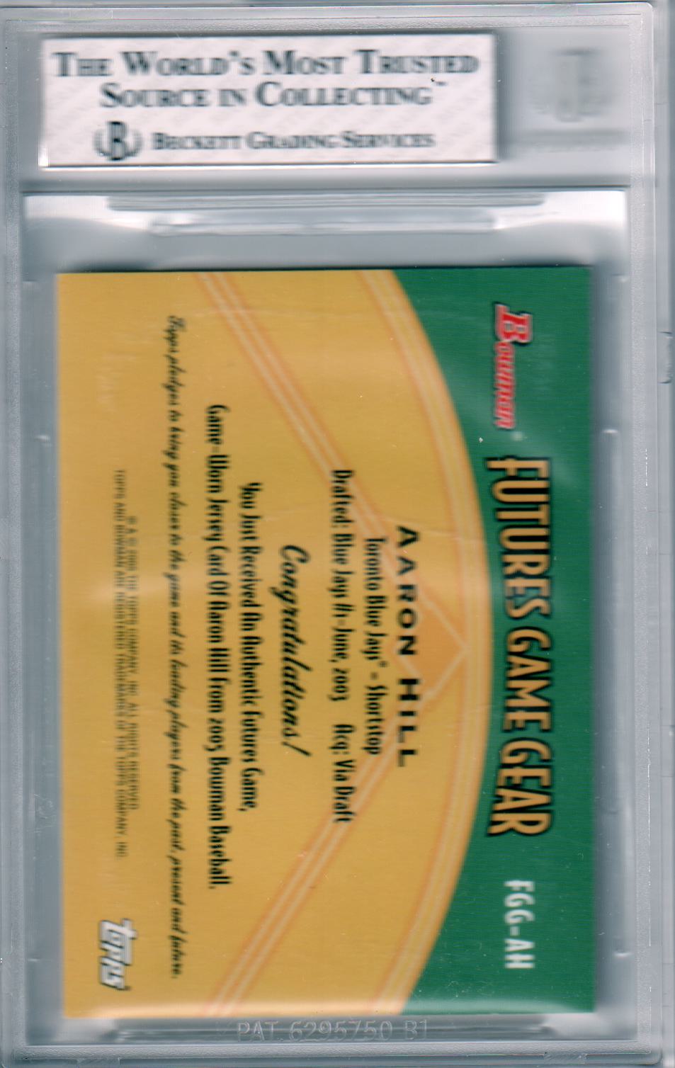 AARON HILLS 2005 Bowman Futures Game Jersey Relics #AH BGS 7.5 NMT+ - Columbia Hobby - Sports Card Boxes - Toploaders - Card Savers