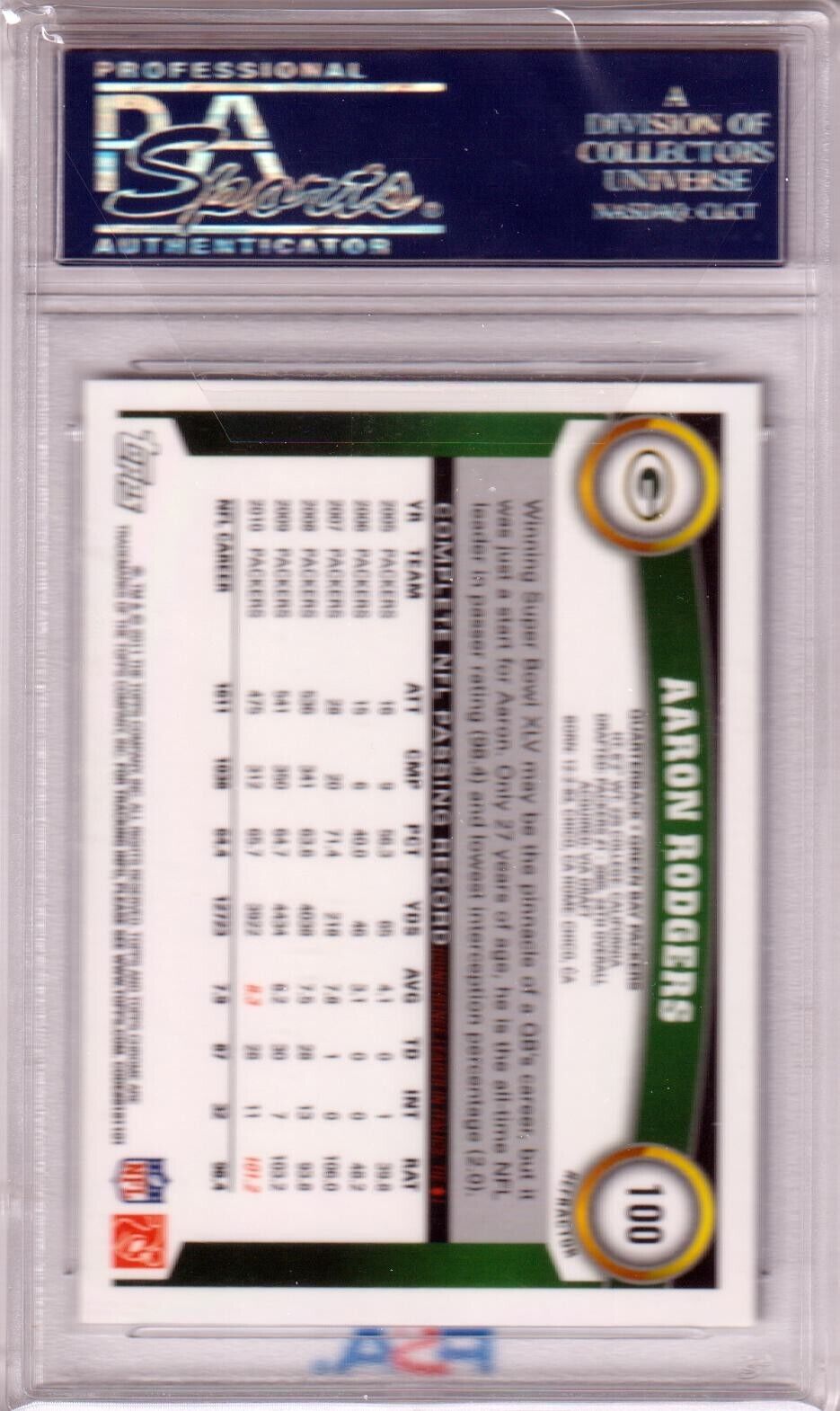 AARON RODGERS 2011 Topps Chrome XFractor #100 PSA 10 GEM MINT - PACKERS - Columbia Hobby - Sports Card Boxes - Toploaders - Card Savers