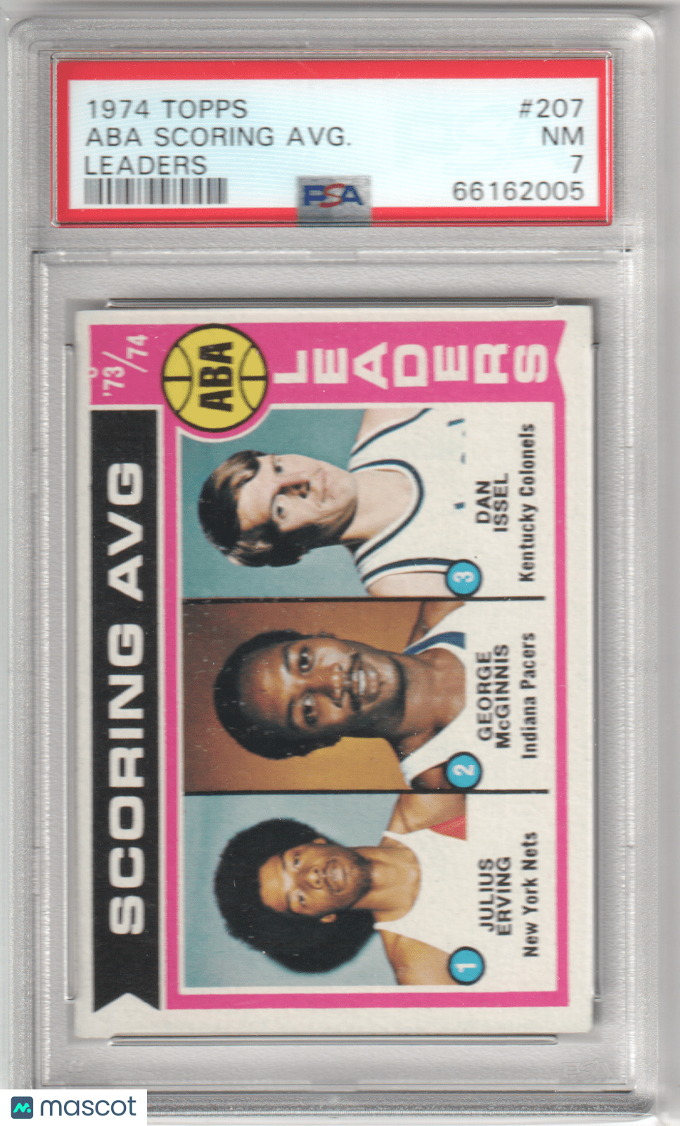 Aba Scoring Avg. 1974 - 75 Topps #207 Leaders PSA 7 NM - MT - Columbia Hobby - Sports Card Boxes - Toploaders - Card Savers