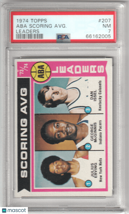 Aba Scoring Avg. 1974 - 75 Topps #207 Leaders PSA 7 NM - MT - Columbia Hobby - Sports Card Boxes - Toploaders - Card Savers