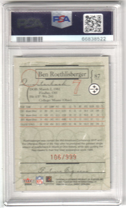 BEN ROETHLISBERGR 2004 Fleer Sweet Sigs RC Rookie #87 PSA 9 MINT