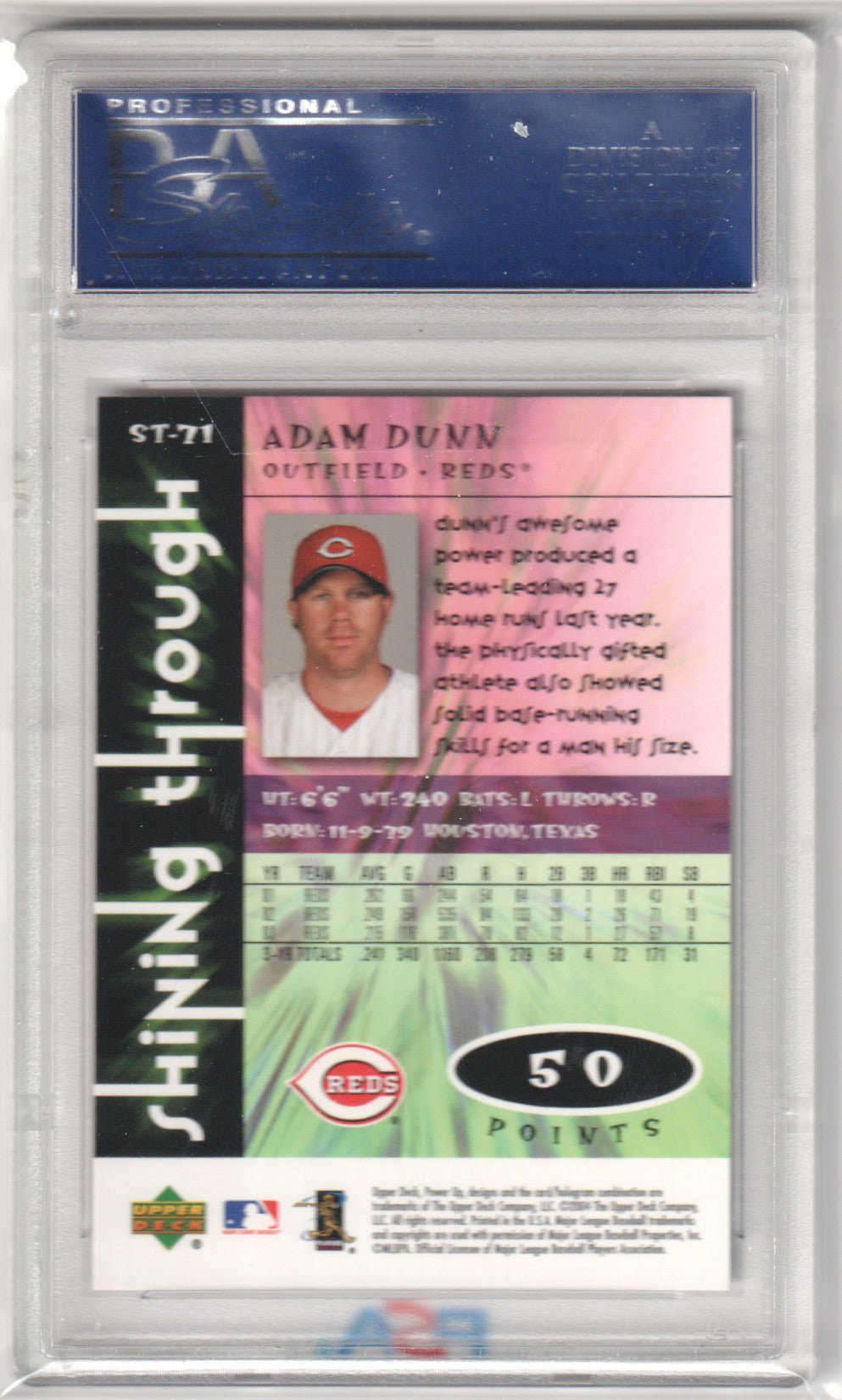 ADAM DUNN 2004 Upper Deck Power Up! Shining Through #ST - 71 PSA 10 GEM MINT Pop 1 - Columbia Hobby - Sports Card Boxes - Toploaders - Card Savers