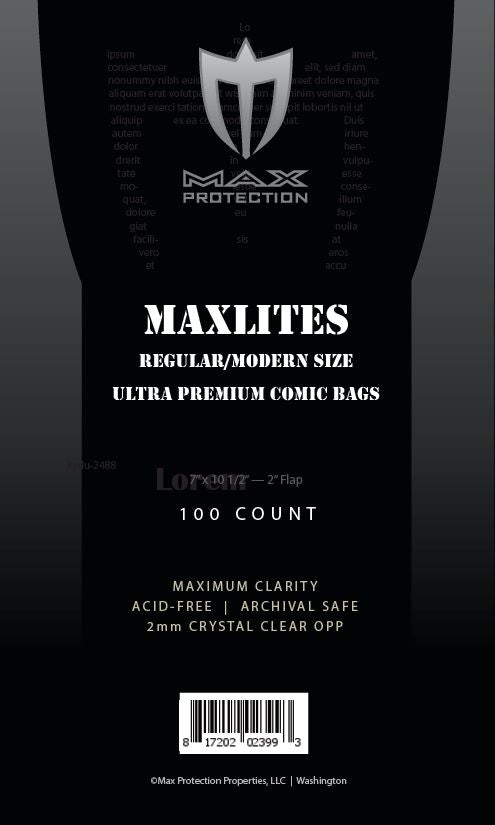 100ct Pack Maxlites 2 Regular / Modern Comic Bags - 7x10-1/2"