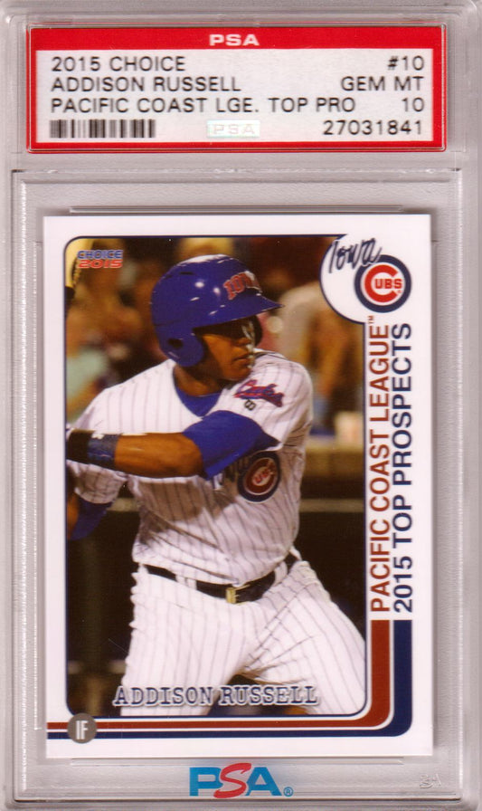 ADDISON RUSSELL 2015 Choice PCL Top Prospects #10 PSA 10 GEM MINT - CUBS POP 9 - Columbia Hobby - Sports Card Boxes - Toploaders - Card Savers