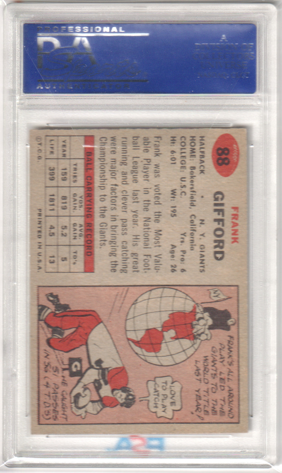 FRANK GIFFORD 1957 Topps #88 PSA 6 EX-MT - GIANTS