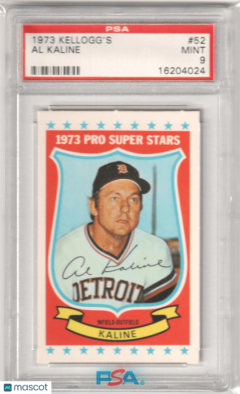 AL KALINE 1973 Kellogg's Pro Super Stars #52 PSA 9 MINT - TIGERS - Columbia Hobby - Sports Card Boxes - Toploaders - Card Savers