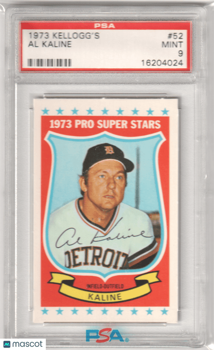 AL KALINE 1973 Kellogg's Pro Super Stars #52 PSA 9 MINT - TIGERS - Columbia Hobby - Sports Card Boxes - Toploaders - Card Savers