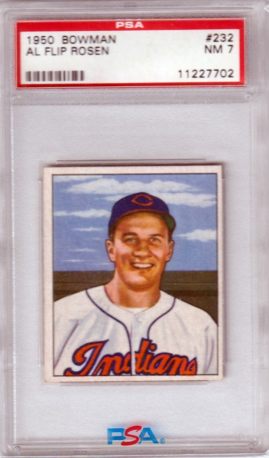AL ROSEN 1950 Bowman Al Flip Rosen #232 PSA 7 NM - INDIANS - Columbia Hobby - Sports Card Boxes - Toploaders - Card Savers