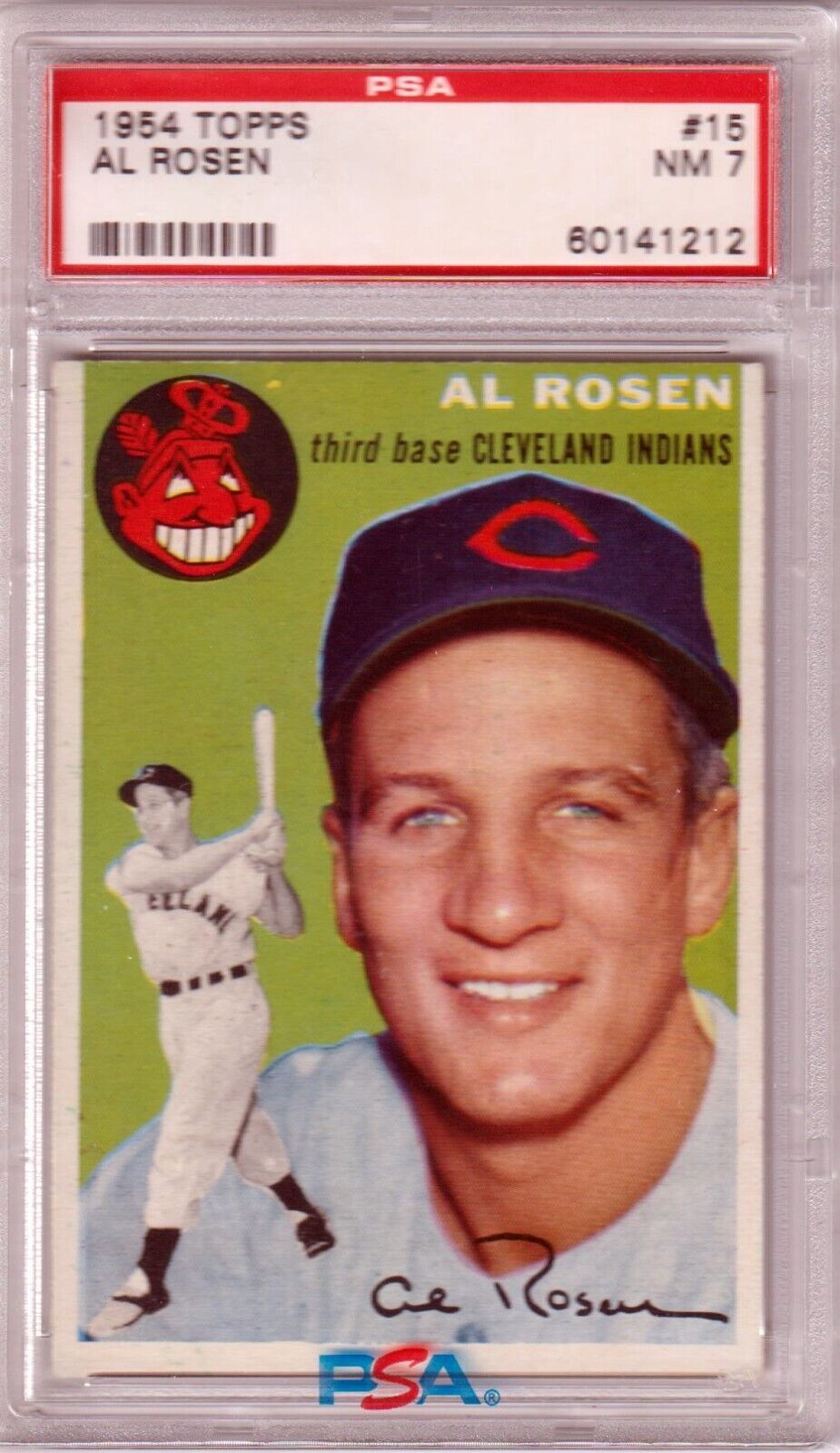 AL ROSEN 1954 Topps #15 PSA 7 NM - INDIANS - Columbia Hobby - Sports Card Boxes - Toploaders - Card Savers