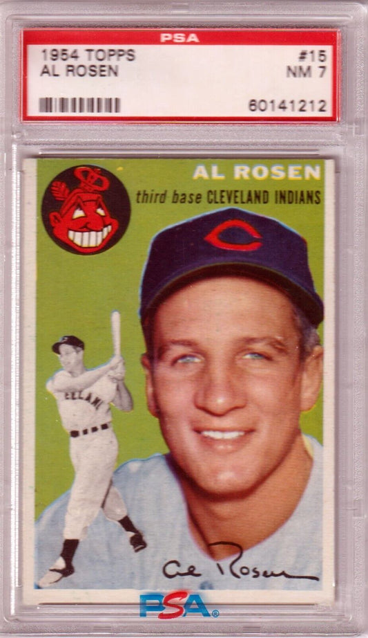 AL ROSEN 1954 Topps #15 PSA 7 NM - INDIANS - Columbia Hobby - Sports Card Boxes - Toploaders - Card Savers