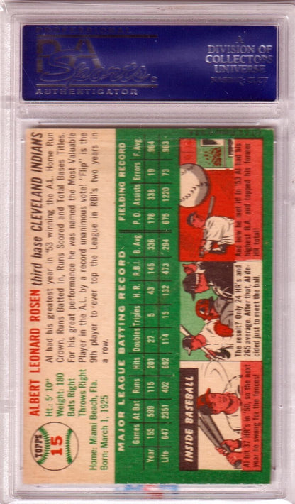 AL ROSEN 1954 Topps #15 PSA 7 NM - INDIANS - Columbia Hobby - Sports Card Boxes - Toploaders - Card Savers