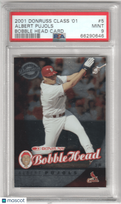 ALBERT PUJOLS 2001 Donruss Class Of '01 Bobble Head Card RC Rookie #5 PSA 9 MINT - Columbia Hobby - Sports Card Boxes - Toploaders - Card Savers