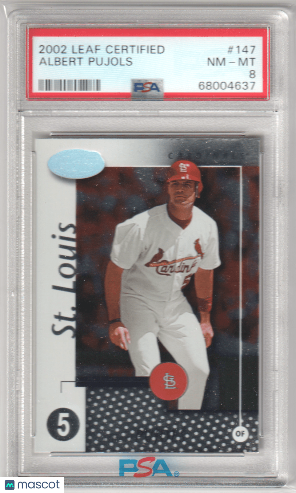 ALBERT PUJOLS 2002 Leaf Certified #147 PSA 8 NM - CARDINALS - Columbia Hobby - Sports Card Boxes - Toploaders - Card Savers