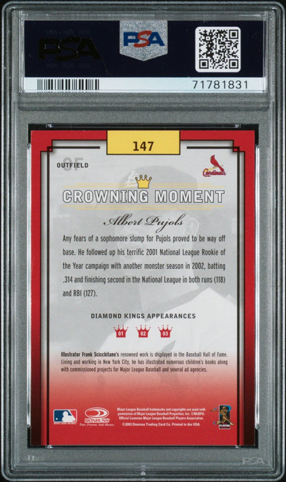 ALBERT PUJOLS 2003 Donruss Diamond Kings #147 PSA 9 MINT - CARDINALS - Columbia Hobby - Sports Card Boxes - Toploaders - Card Savers