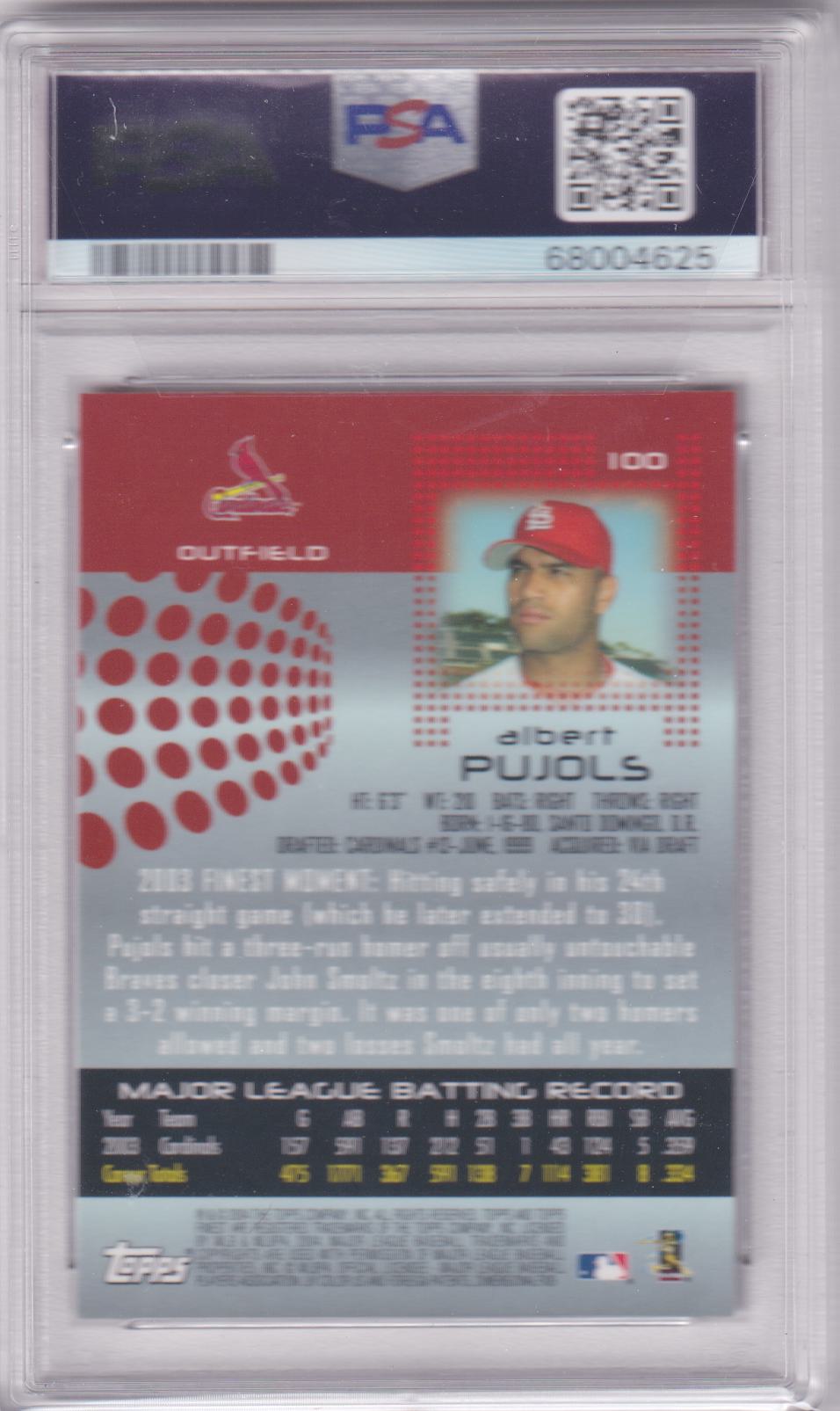 ALBERT PUJOLS 2004 Topps Finest #100 PSA 10 GEM MNT - CARDINALS - Columbia Hobby - Sports Card Boxes - Toploaders - Card Savers