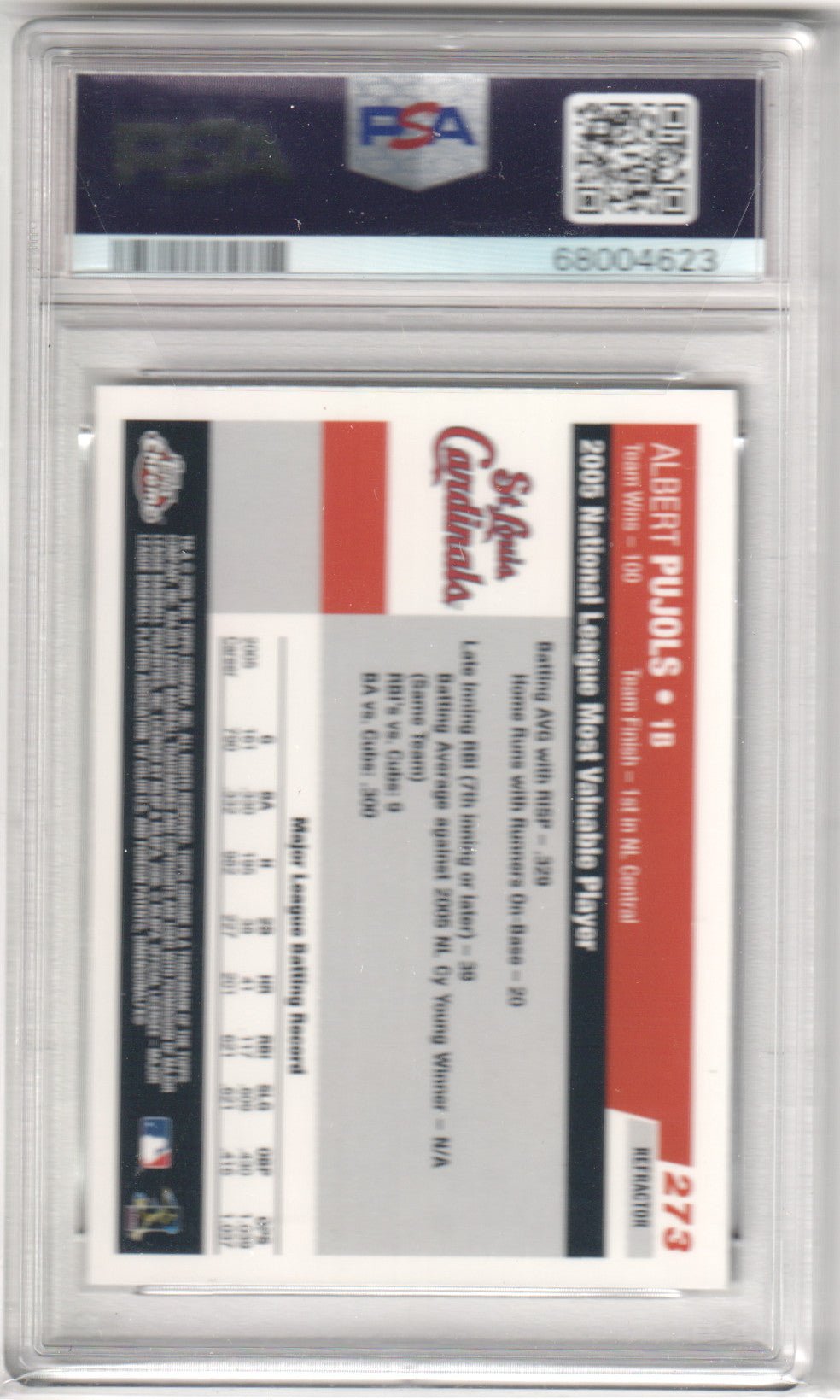 ALBERT PUJOLS 2006 Topps Chrome #273 Refractor PSA 9 MINT - CARDINALS - Columbia Hobby - Sports Card Boxes - Toploaders - Card Savers