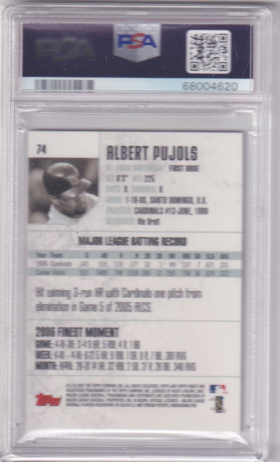 ALBERT PUJOLS 2007 Topps Finest #74 PSA 10 GEM MINT - CARDINALS Pop 23 - Columbia Hobby - Sports Card Boxes - Toploaders - Card Savers