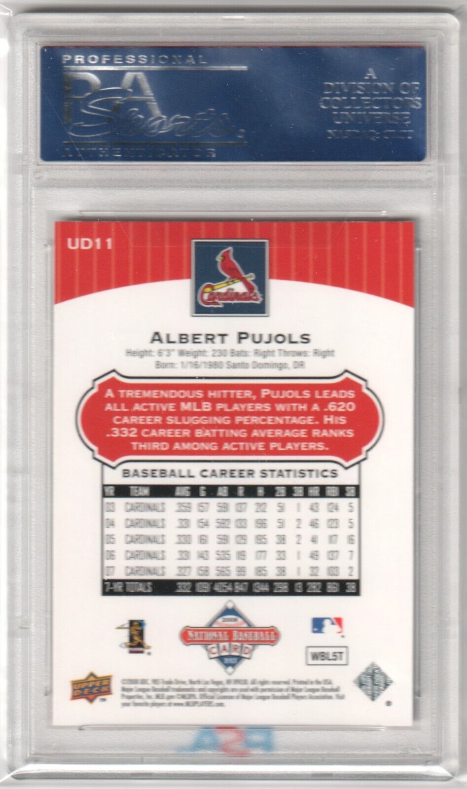 ALBERT PUJOLS 2008 Upper Deck National Baseball Card Day #UD11 PSA 10 GEM MINT - Columbia Hobby - Sports Card Boxes - Toploaders - Card Savers