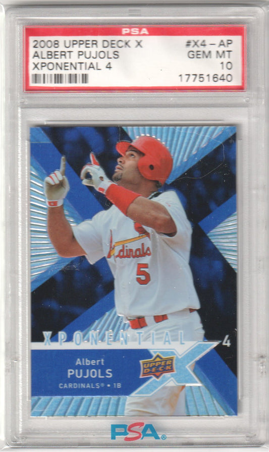 ALBERT PUJOLS 2008 Upper Deck X Xponential 4 #X4AP PSA 10 GEM MINT Pop 10 - Columbia Hobby - Sports Card Boxes - Toploaders - Card Savers