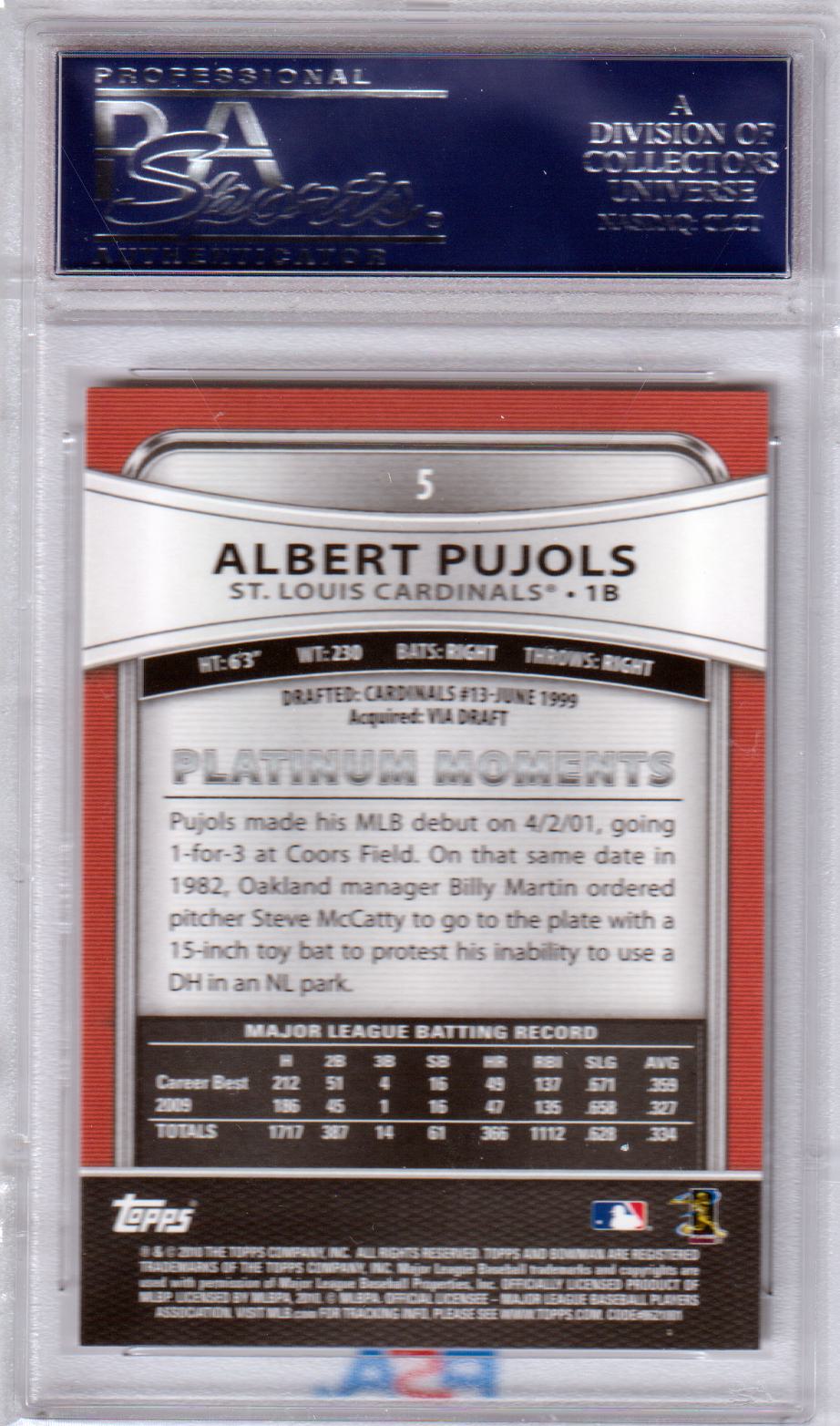 ALBERT PUJOLS 2010 Bowman Platinum #5 PSA 10 GEM MINT - CARDINALS Pop 16 - Columbia Hobby - Sports Card Boxes - Toploaders - Card Savers