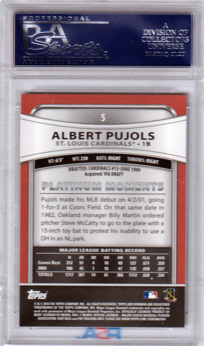 ALBERT PUJOLS 2010 Bowman Platinum #5 PSA 10 GEM MINT - CARDINALS Pop 16 - Columbia Hobby - Sports Card Boxes - Toploaders - Card Savers