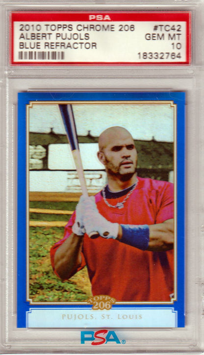 ALBERT PUJOLS 2010 Topps Chrome 206 #TC42 Blue Refractor PSA 10 GEM MINT POP 2 - Columbia Hobby - Sports Card Boxes - Toploaders - Card Savers