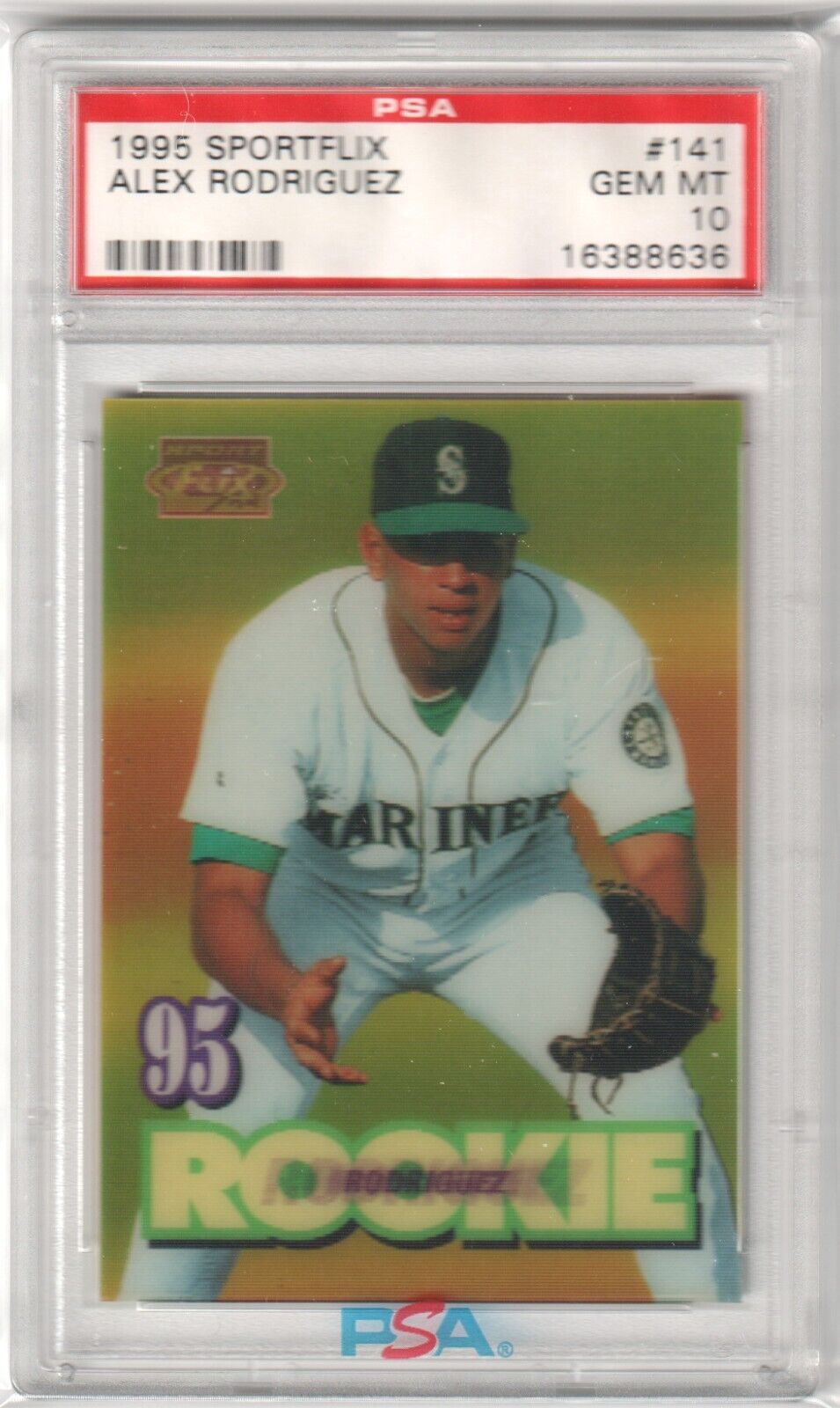 ALEX RODRIGUEZ 1995 Pinnacle Sportflix RC Rookie #141 PSA 10 GEM MINT MARINERS - Columbia Hobby - Sports Card Boxes - Toploaders - Card Savers