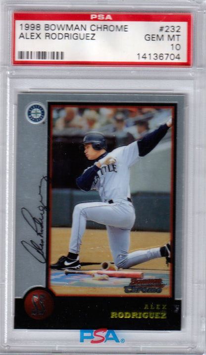 ALEX RODRIGUEZ 1998 Bowman Chrome #232 PSA 10 GEM MINT - MARINERS - Columbia Hobby - Sports Card Boxes - Toploaders - Card Savers