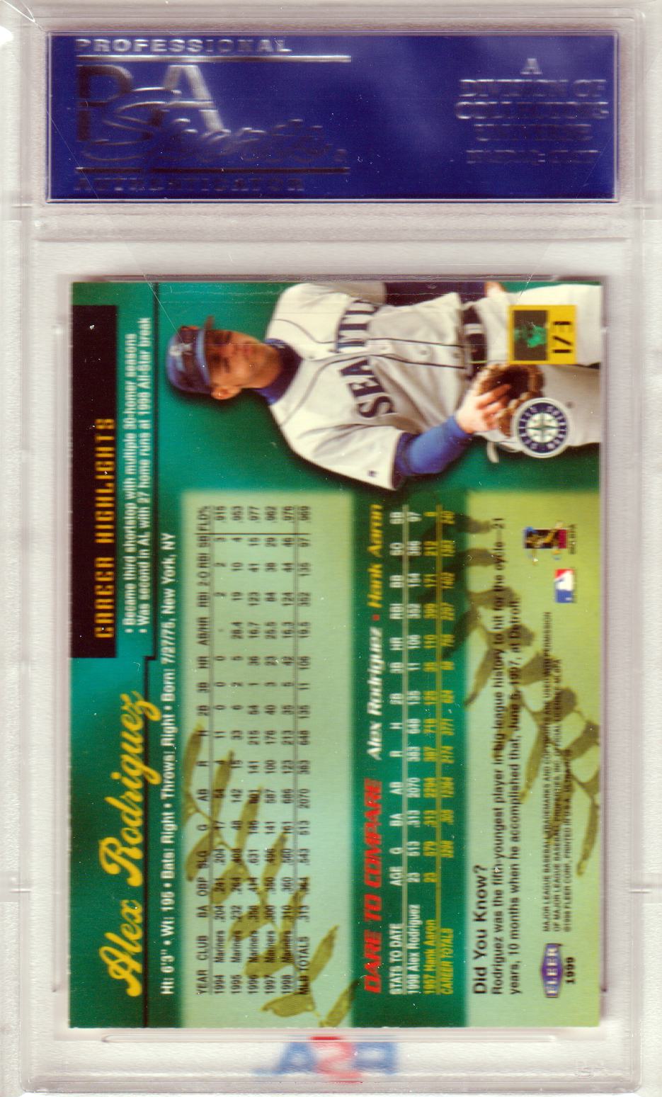 ALEX RODRIGUEZ 1999 Fleer Ultra #173 PSA 10 GEM MINT - MARINERS - Columbia Hobby - Sports Card Boxes - Toploaders - Card Savers