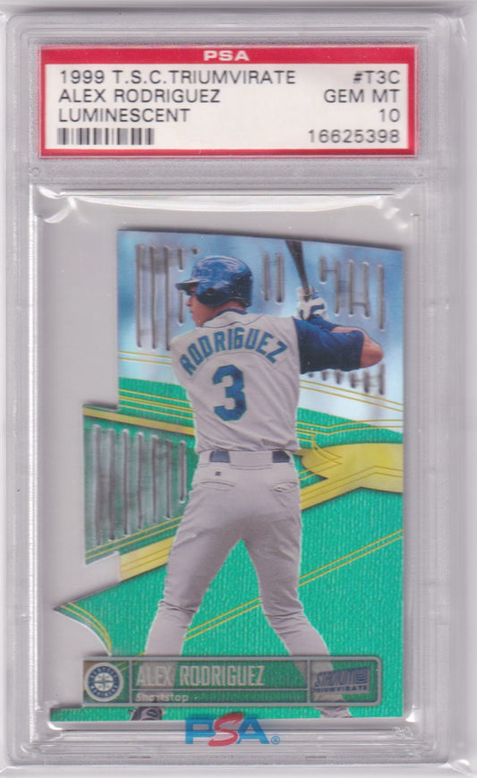 ALEX RODRIGUEZ 1999 Stadium Club Triumvirate Luminescent #T3C PSA 10 GEM - Columbia Hobby - Sports Card Boxes - Toploaders - Card Savers