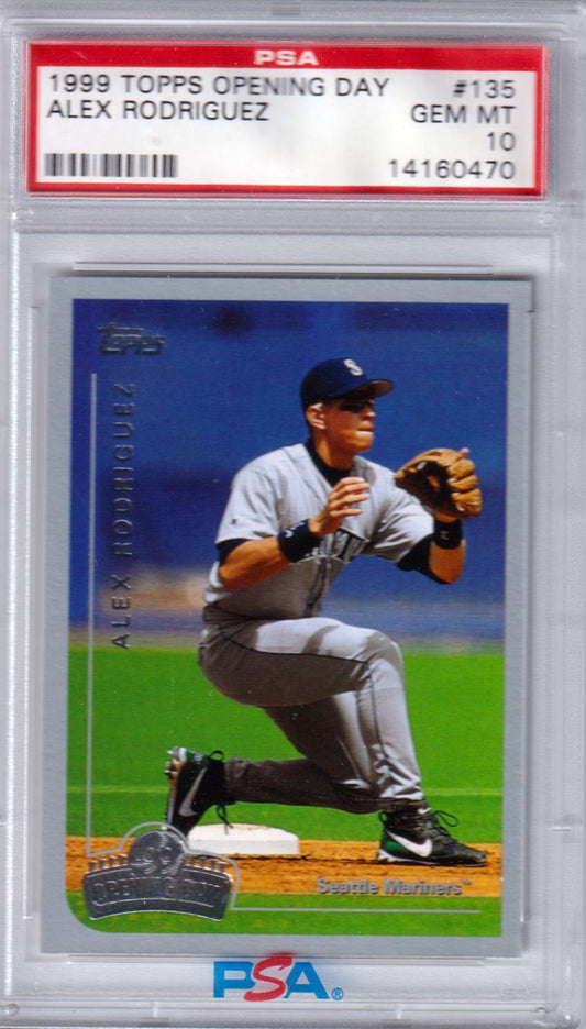 ALEX RODRIGUEZ 1999 Topps Opening Day #135 PSA 10 GEM MINT - MARINERS POP 9 - Columbia Hobby - Sports Card Boxes - Toploaders - Card Savers