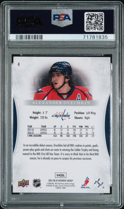 Alexander Ovechkin 2007 SP Authentic #4 PSA 9 MINT Pop 15 - Columbia Hobby - Sports Card Boxes - Toploaders - Card Savers