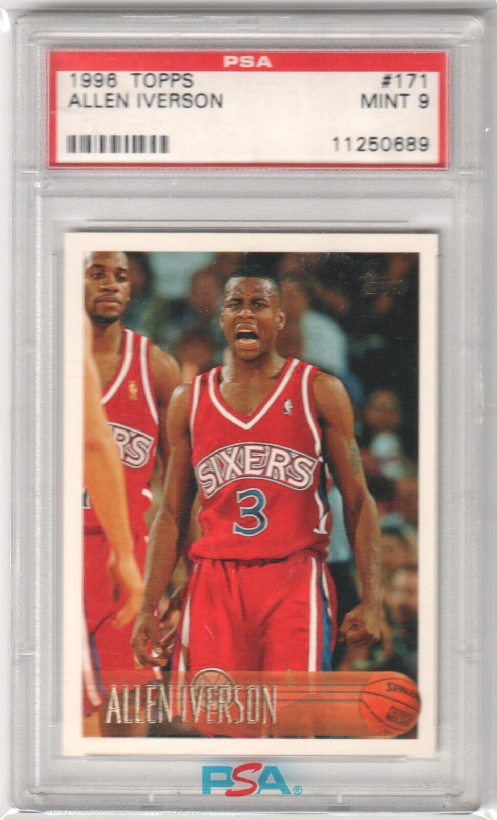 ALLEN IVERSON 1996 - 97 Topps RC Rookie #171 PSA 9 MINT - 76ERS - Columbia Hobby - Sports Card Boxes - Toploaders - Card Savers