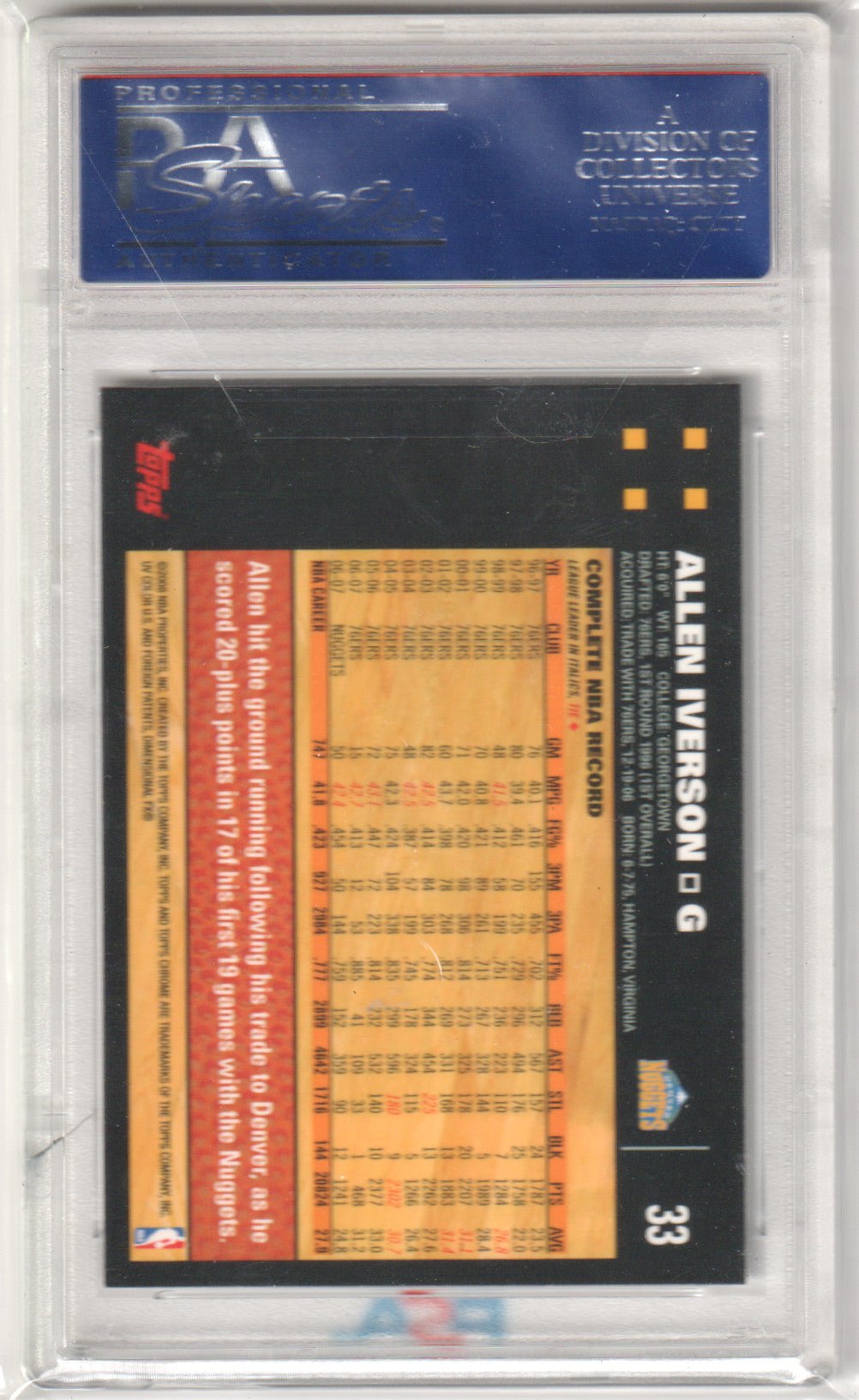 ALLEN IVERSON 2007 Topps Chrome 33 PSA 10 GEM MINT - 76ERS - Columbia Hobby - Sports Card Boxes - Toploaders - Card Savers