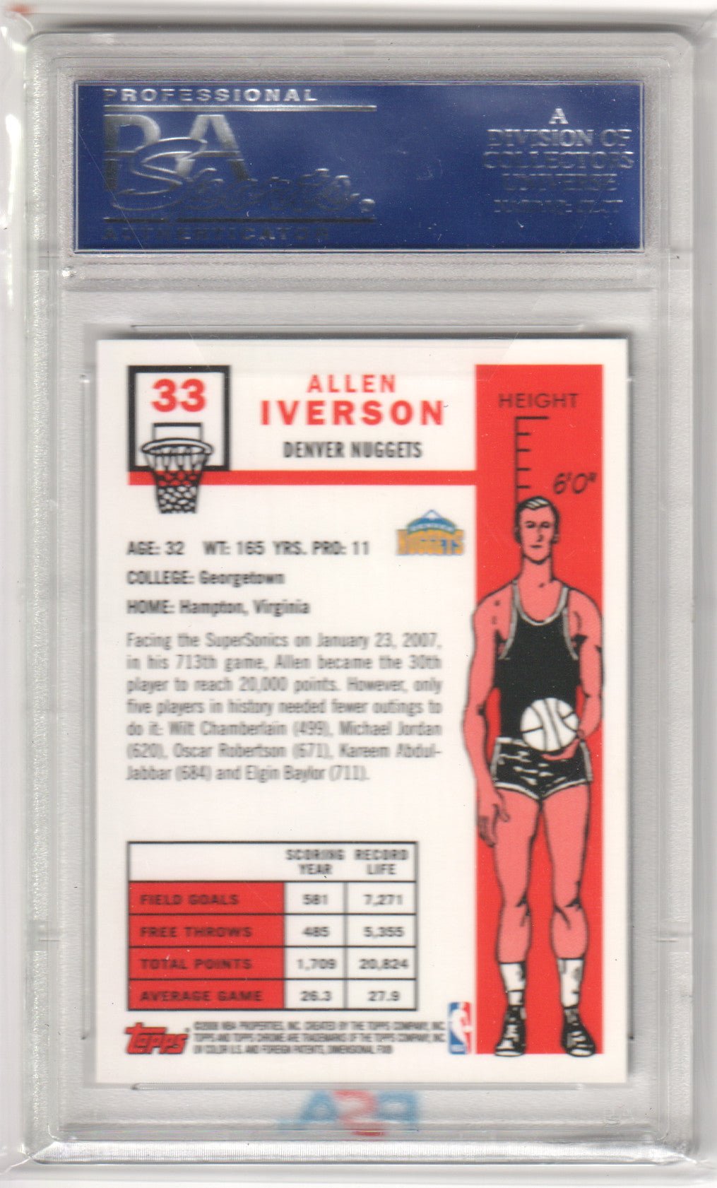 ALLEN IVERSON 2007 Topps Chrome 33 PSA 10 GME MINT - 76ERS - Columbia Hobby - Sports Card Boxes - Toploaders - Card Savers