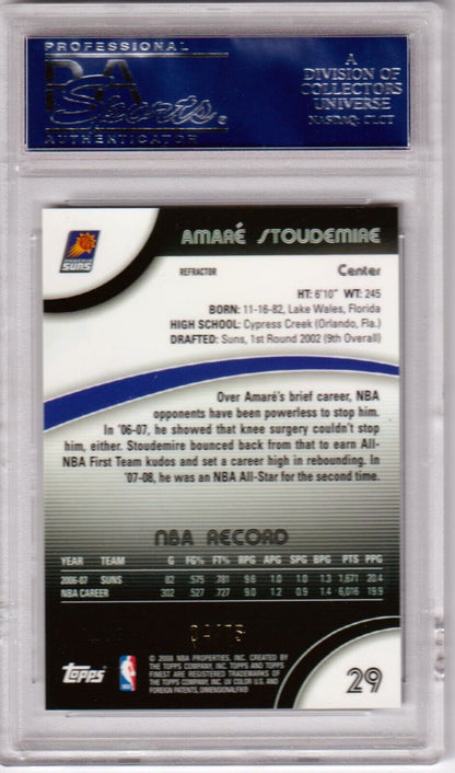 AMARE STOUDEMIRE 2007 - 08 Finest Black Refractor #/75 PSA 10 GEM MINT SUNS POP 1 - Columbia Hobby - Sports Card Boxes - Toploaders - Card Savers
