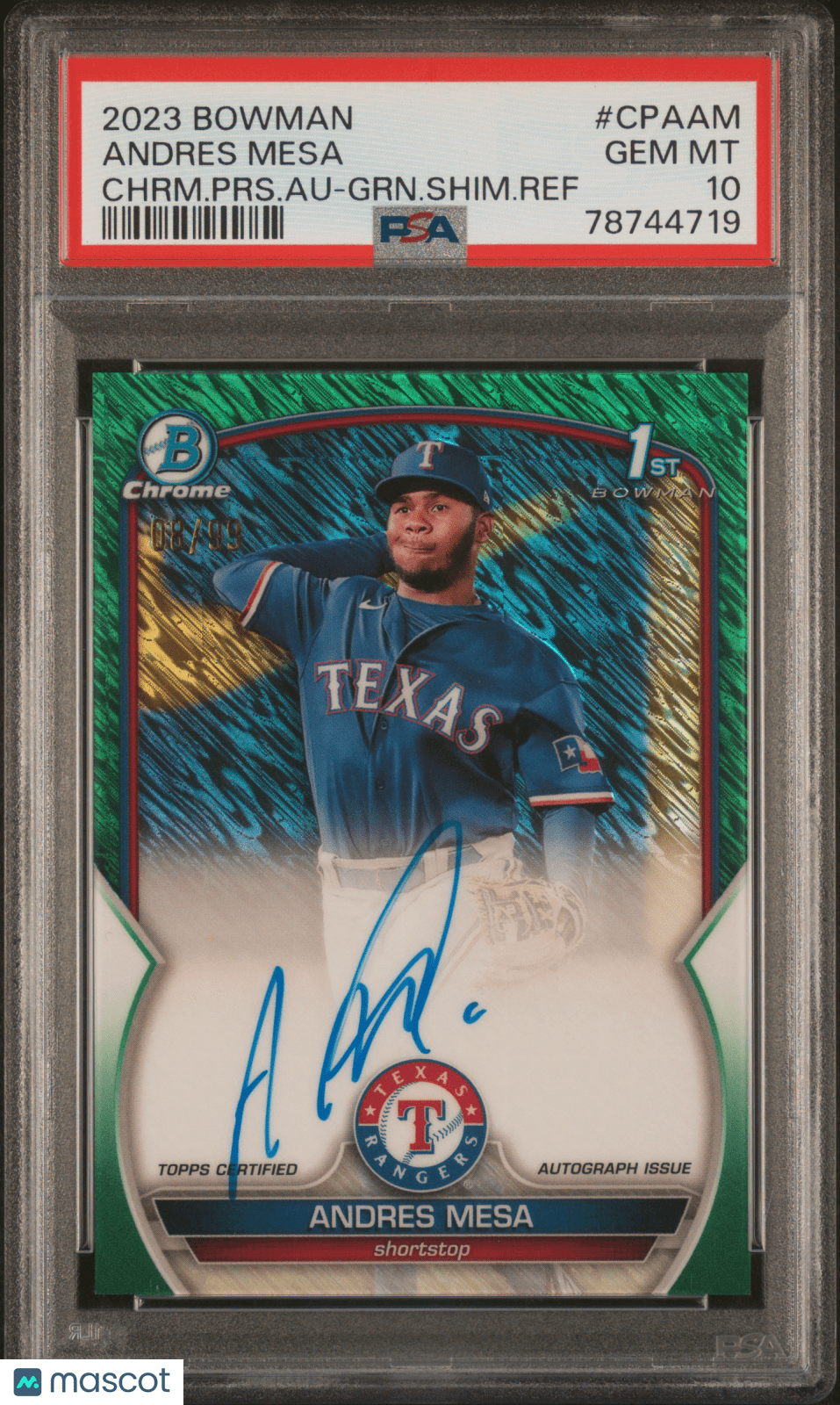 ANDRES MESA 2023 Bowman Chrome 1st Green Shimmer Autograph CPAAM PSA 10 GEM - Columbia Hobby - Sports Card Boxes - Toploaders - Card Savers