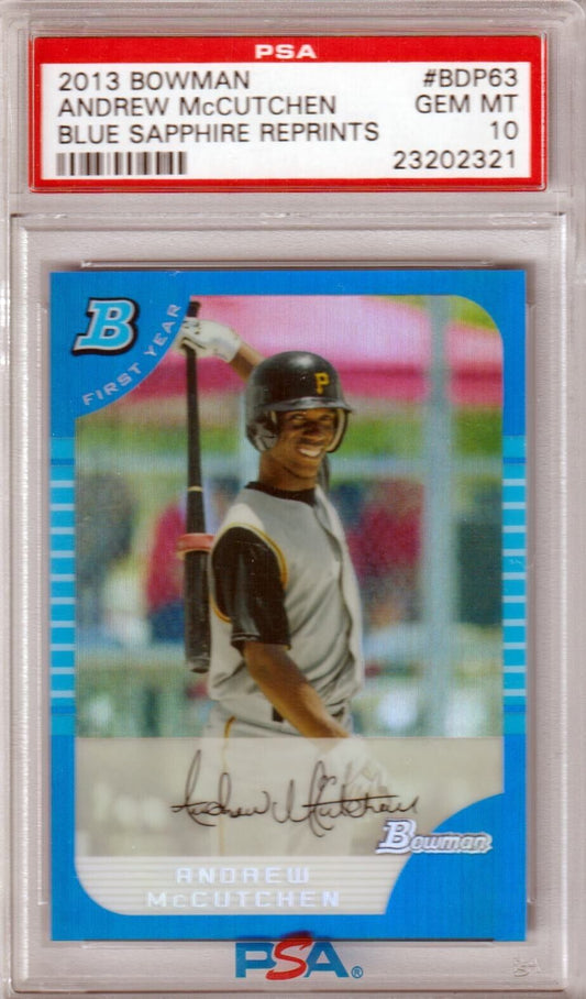 ANDREW McCUTCHEN 2013 Bowman 1st Blue Sapphire #BDP63 PSA 10 GEM MINT - PIRATES - Columbia Hobby - Sports Card Boxes - Toploaders - Card Savers