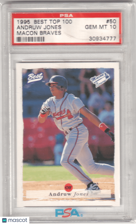ANDRUW JONES 1995 Best Top 100 50 Macon Braves PSA 10 GEM MINT - BRAVES - Columbia Hobby - Sports Card Boxes - Toploaders - Card Savers