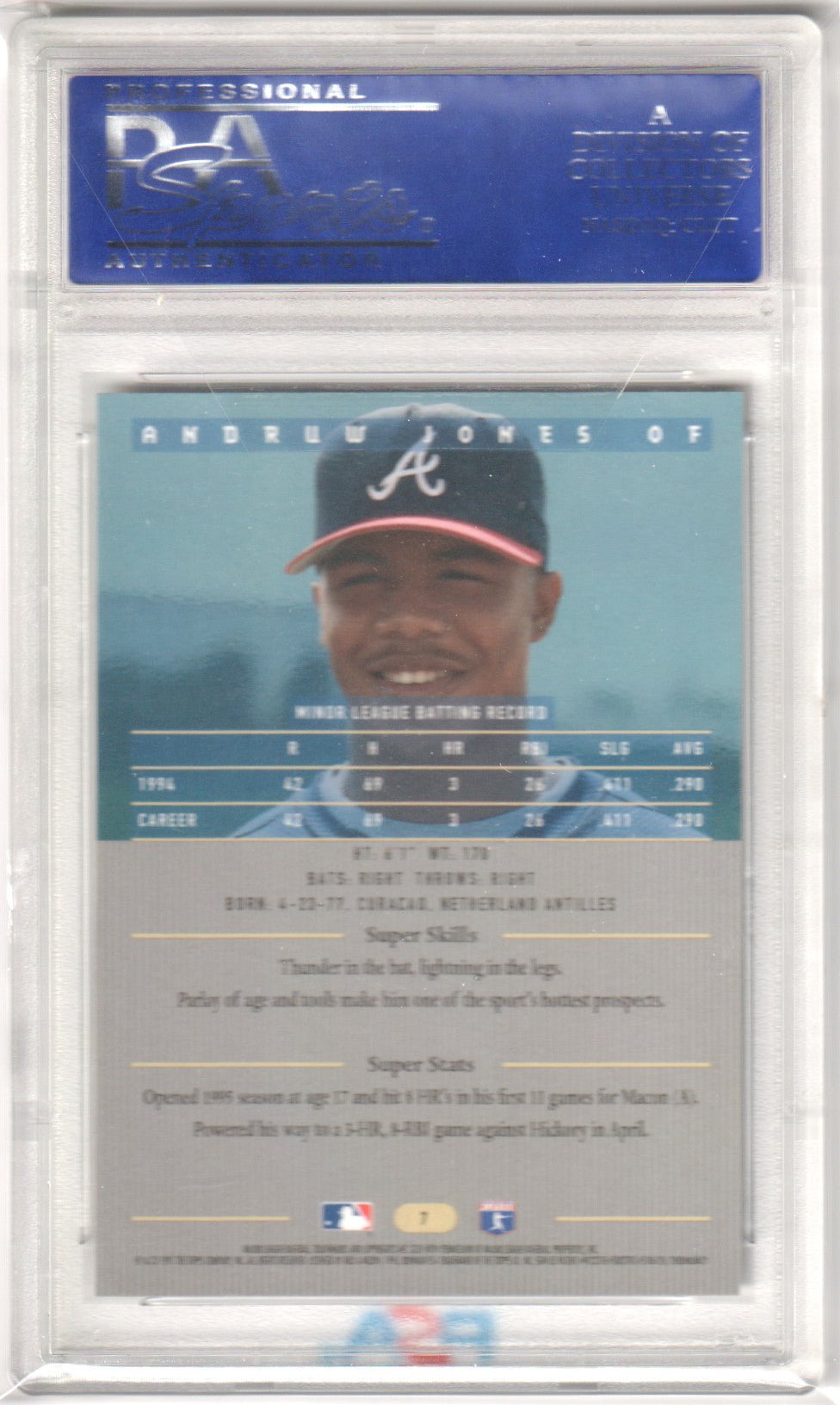 ANDRUW JONES 1995 Bowman's Best Blue RC Rookie 7 PSA 10 GEM MINT - BRAVES - Columbia Hobby - Sports Card Boxes - Toploaders - Card Savers