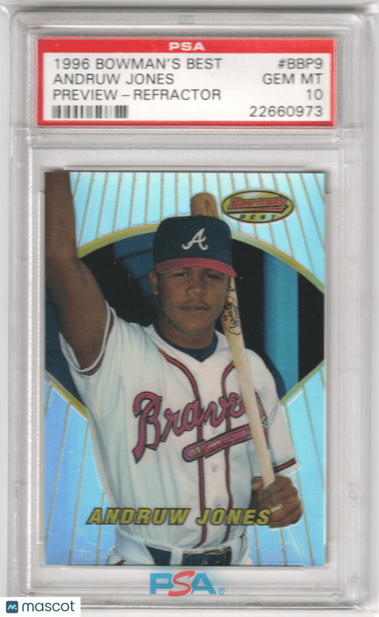 ANDRUW JONES 1996 Bowmans Best Preview BBP9 Refractor PSA 10 GEM MINT - Pop 5 - Columbia Hobby - Sports Card Boxes - Toploaders - Card Savers